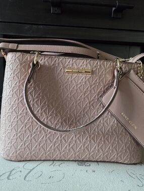 Anne Klein Pink Shoulder Bag Handbag and Card Holder Gold Hardware